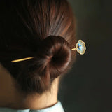 Silver Inlay Natural Hotan Jade Ruyi Flower Pearl Hair Jewelry Tiara