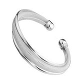 925 Sterling Silver Wire Mesh Bracelet Women's Resizable Bangle