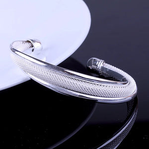 925 Sterling Silver Wire Mesh Bracelet Women's Resizable Bangle