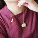 Silver Hetian Chalcedony Dragon Phoenix Pendant Necklace