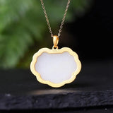 Silver Hetian Chalcedony Dragon Phoenix Pendant Necklace