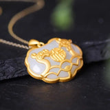 Silver Hetian Chalcedony Dragon Phoenix Pendant Necklace