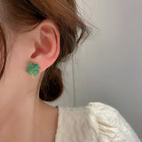 Silver Needle Green Love Flower Opal Earrings South Temperament Earrings