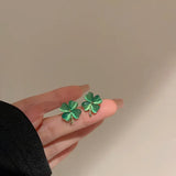 Silver Needle Green Love Flower Opal Earrings South Temperament Earrings