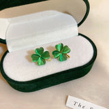 Silver Needle Green Love Flower Opal Earrings South Temperament Earrings