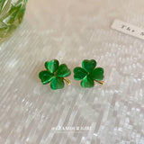 Silver Needle Green Love Flower Opal Earrings South Temperament Earrings