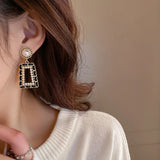 Diamond Inlay Silver Needle Leather Earrings Retro Niche Style