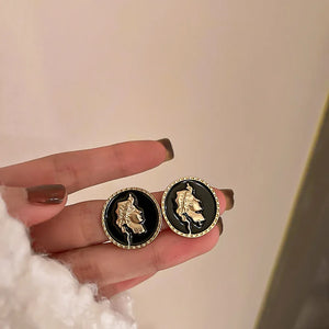 Diamond Inlay Silver Needle Leather Earrings Retro Niche Style