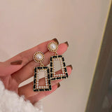 Diamond Inlay Silver Needle Leather Earrings Retro Niche Style