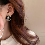 Diamond Inlay Silver Needle Leather Earrings Retro Niche Style