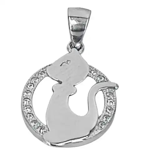 925 Silver Cat Pendant with Zircon Rhodium Plated