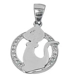 925 Silver Cat Pendant with Zircon Rhodium Plated
