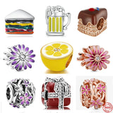 Silver Flower Cake Sandwich Beer Charm Beads DIY Jewelry