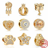 European Glod Sparking Charm Beads for Bracelet DIY