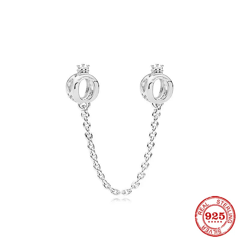 Silver Safety Chain Moon Flower Butterfly Queen Bead