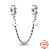 Silver Safety Chain Moon Flower Butterfly Queen Bead