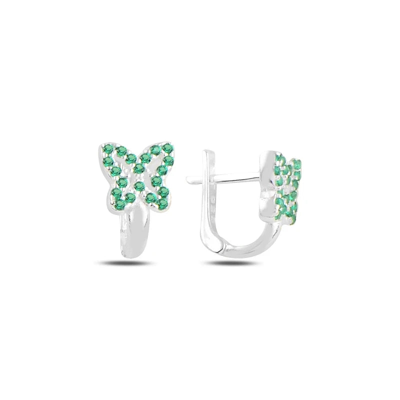 Silver Butterfly Emerald Zircon CZ Child Tag Necklace