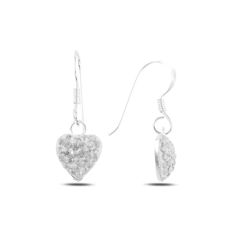 Silverlina Dangle Heart Earrings with Crystal Stone