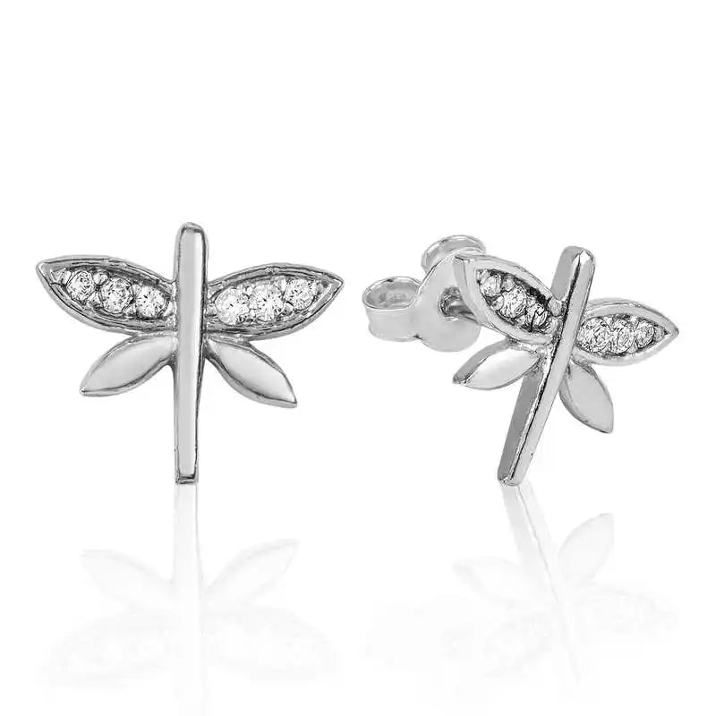 Silver Dragonfly Studded Earrings