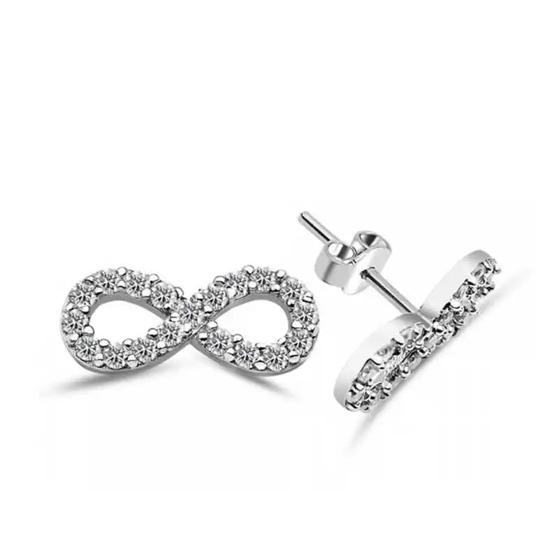Silverlina Silver Infinity Studded Earrings