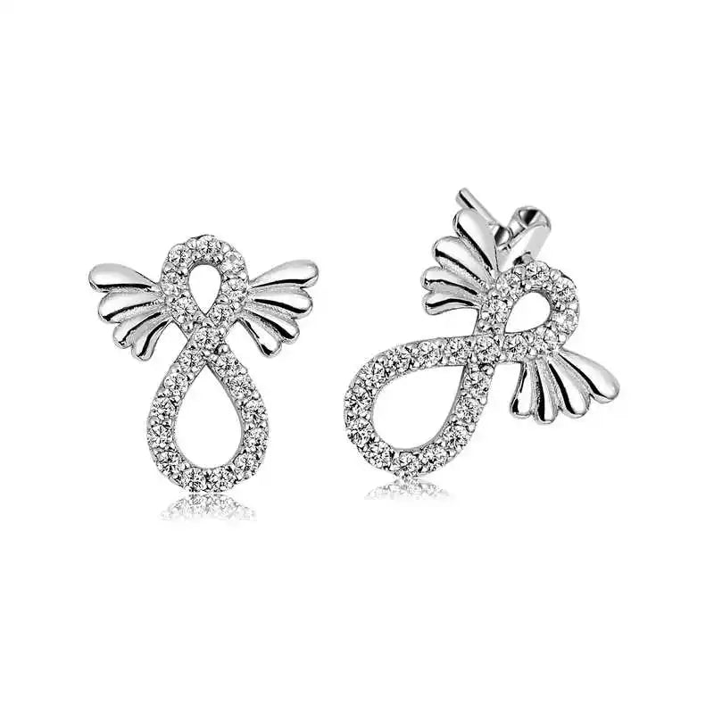 Silverlina Silver Leaf Infinity Studded Earrings