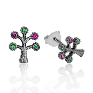 Silver Life Tree Stud Earrings