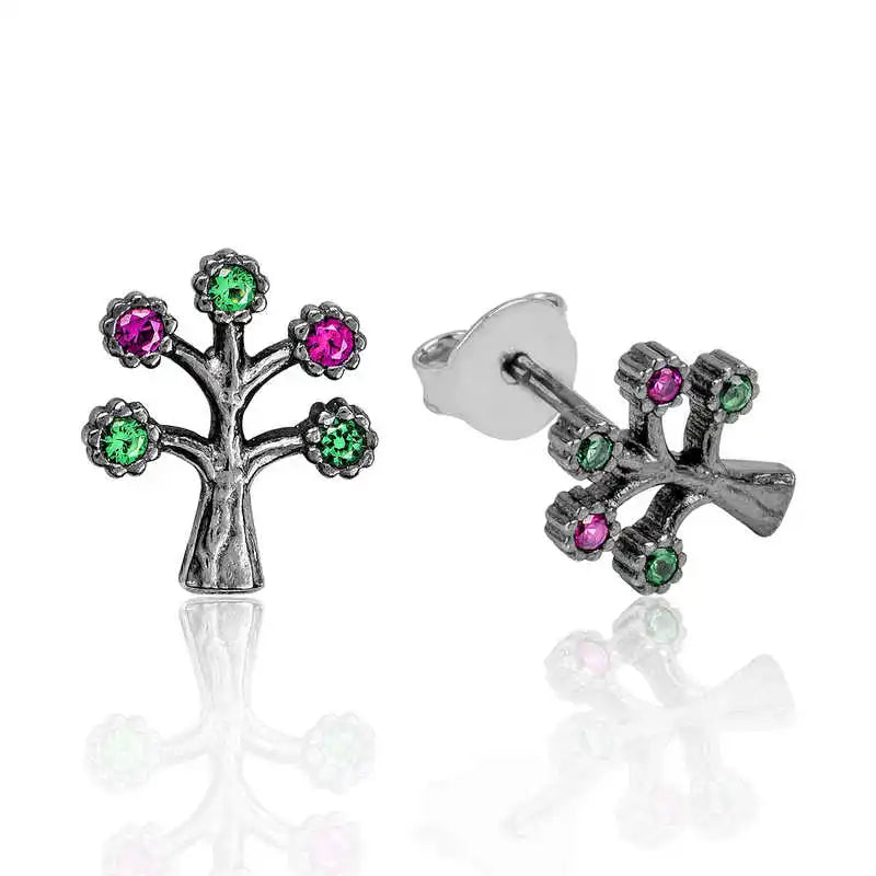 Silver Life Tree Stud Earrings