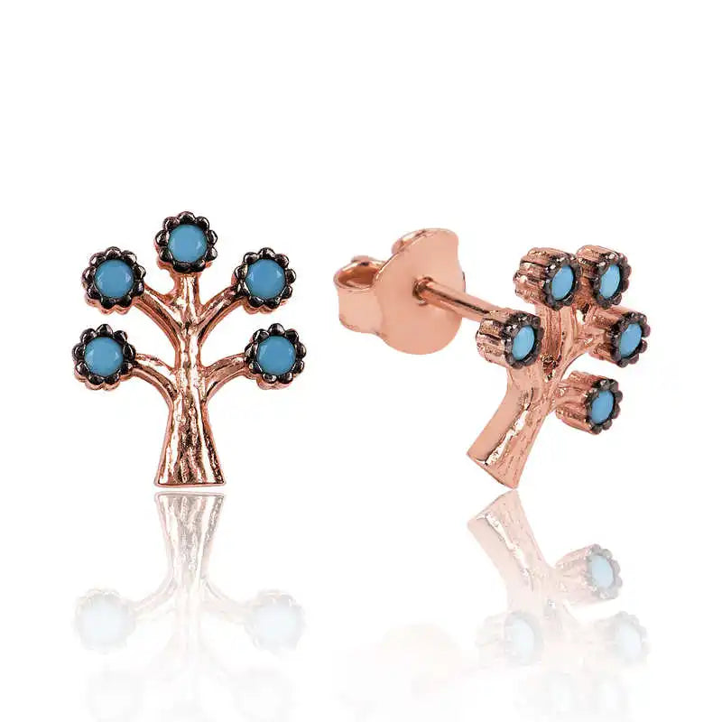 Silver Life Tree Studded Earrings