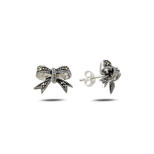 Silver Marcasite Ribbon Earrings