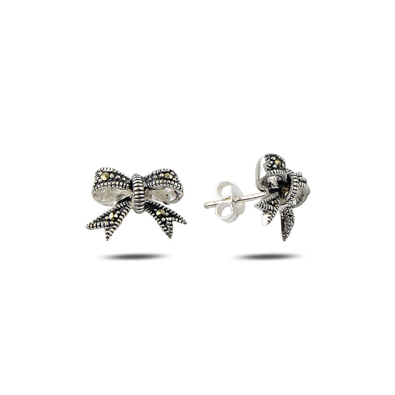 Silver Marcasite Ribbon Earrings