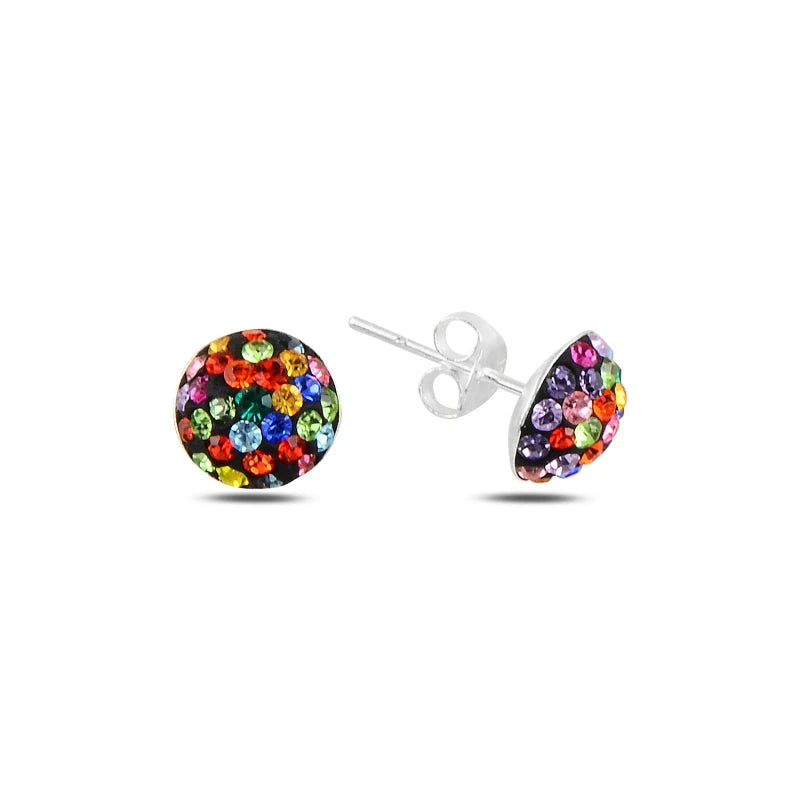 Silverlina Silver Mixed Cz Crystal Half Ball Earrings