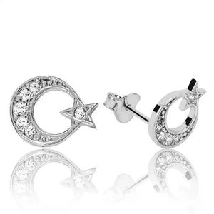 Silver Moon Star Studded Earrings