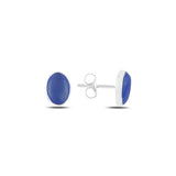Silver Oval Cat's Eye Stone Earrings