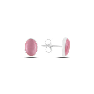 Silverlina Silver Pink Cat's Eye Earrings