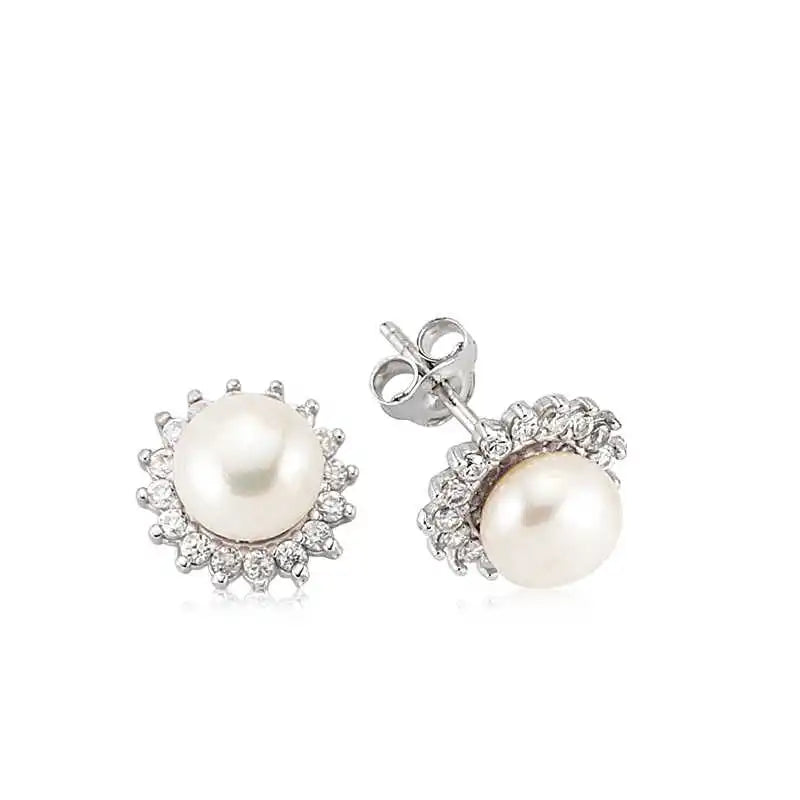 Silverlina Silver Pearl Flower Women's Earrings