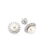 Silverlina Silver Pearl Flower Women's Earrings