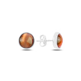 Silverlina Silver Round Orange Cat's Eye Earrings