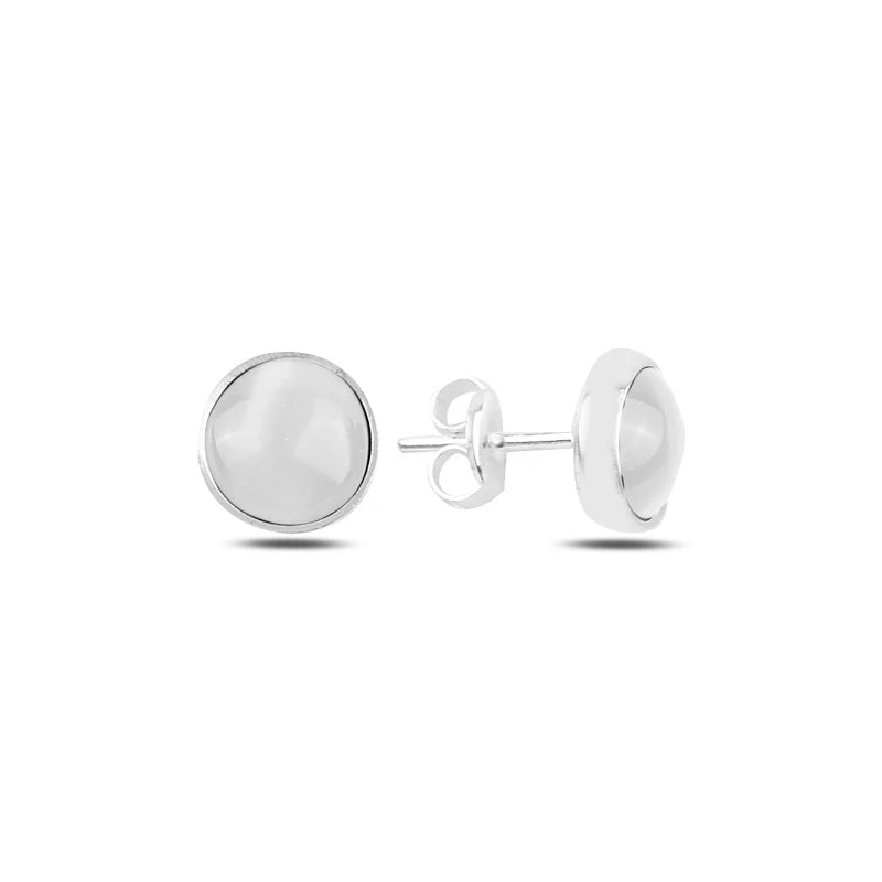 Silver Round Cat's Eye Stone Earrings