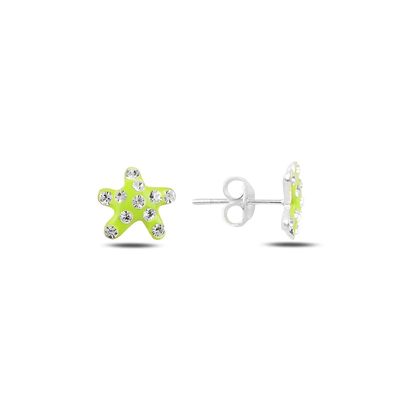 Silver Sea Star Crystal Stone Earrings