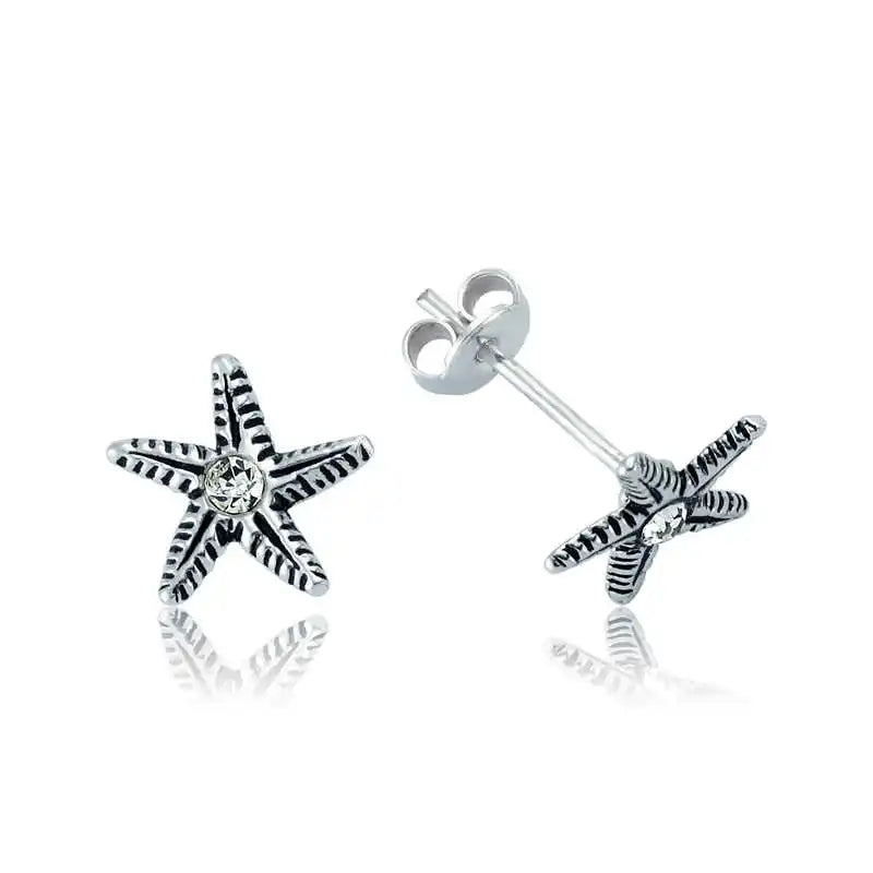 Silver Sea Star Studded Earrings