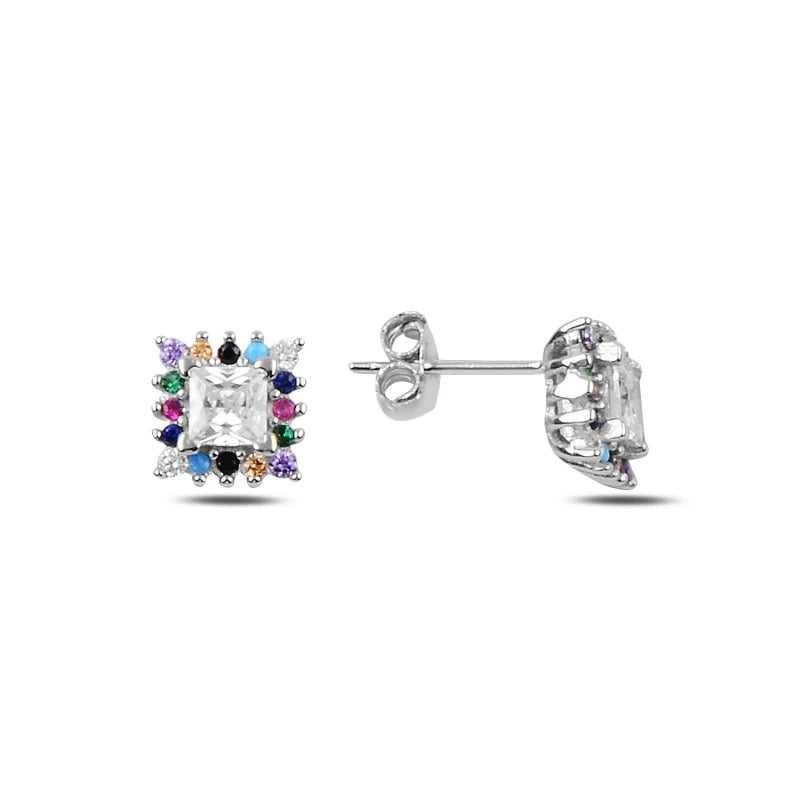 Silver Square Zircon Stone Earrings