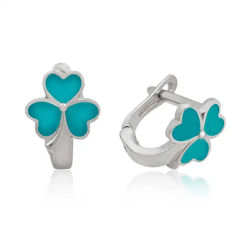 Silver Turquoise Clover Kids Tag Necklace