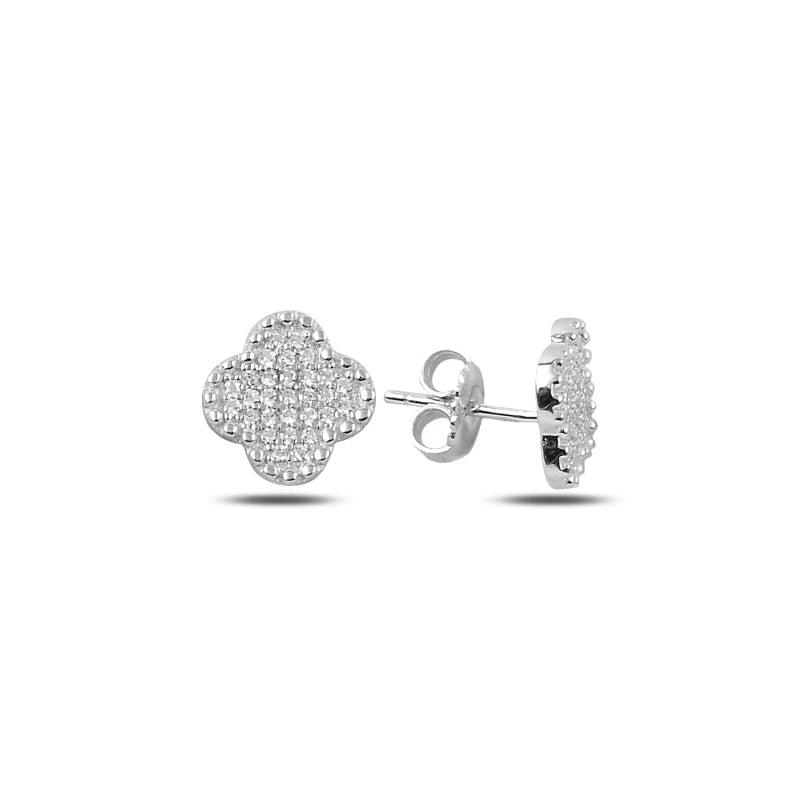 Silverlina Silver Zircon Stone Clover Earrings
