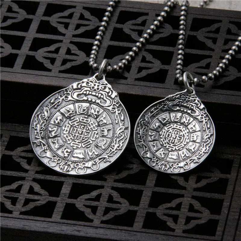 S925 Sterling Silver Jiugong Gossip Pendant Retro Thai Silver Necklace