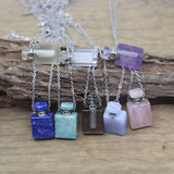 Gemstone Perfume Bottle Pendant Crystal Amethyst Essential Oil Vial Charm