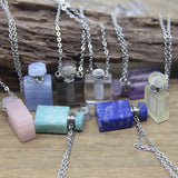 Gemstone Perfume Bottle Pendant Crystal Amethyst Essential Oil Vial Charm
