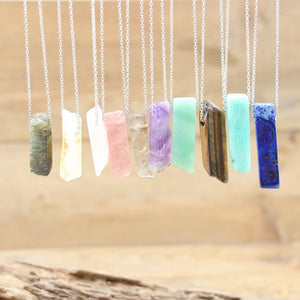 Silvery Chains Raw Stone Slice Slab Pendants Healing Reiki Crystal Necklace