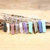 Silvery Chains Raw Stone Slice Slab Pendants Healing Reiki Crystal Necklace
