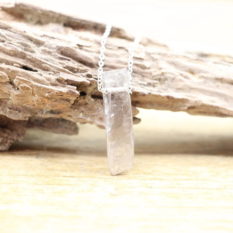 Silvery Chains Raw Stone Slice Slab Pendants Healing Reiki Crystal Necklace