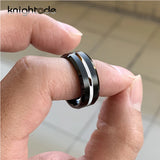 Silvery Grooved Tungsten Carbide Ring Matte Finish Beveled Edges Comfort Fit